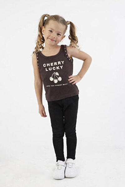 BEGBOR COLLECTİONS Girl's Brown Printed Athlete Blouse Cherry Lucky Written C...