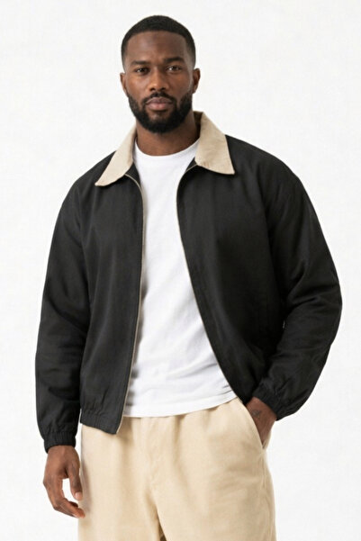 Gizrain Ανδρικό καφέ μπουφάν από γαμπαρντίνα, υπερμεγέθη, με λεπτομέρεια σε μ...