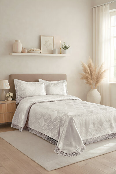BİRHOME Σετ μοντέρνο διπλό κάλυμμα κρεβατιού Likya Jacquard French Lace 240x2...