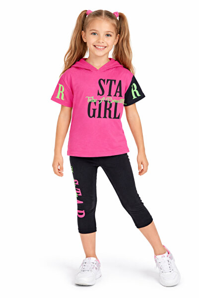 İrem Çocuk Giyim Girl's Stay Girl Written Hooded T-Shirt with Capri Leggings ...