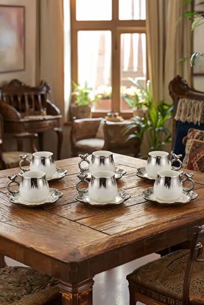 Zucci Home 12 Parça Porselen Türk Kahvesi Fincan Takımı –Şık Vintage Sunum Fi...