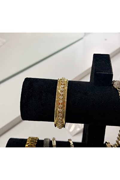Lilith Takı Stoned Gold Color Handcuff Bracelet with Sparkling Zircon Detail,...