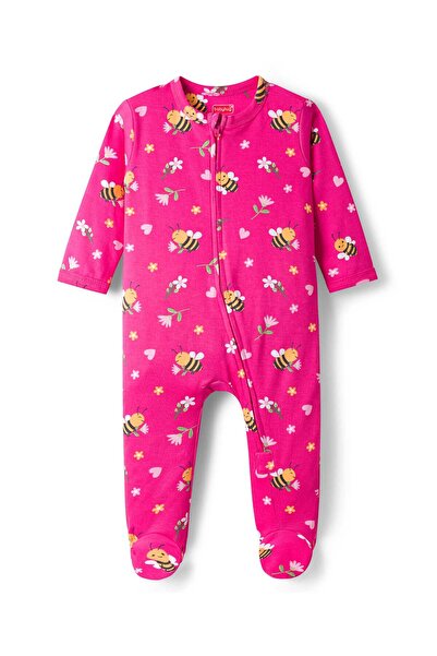 Babyhug Knit Full Sleeves Footed Sleepsuit With Floral Print - Pink