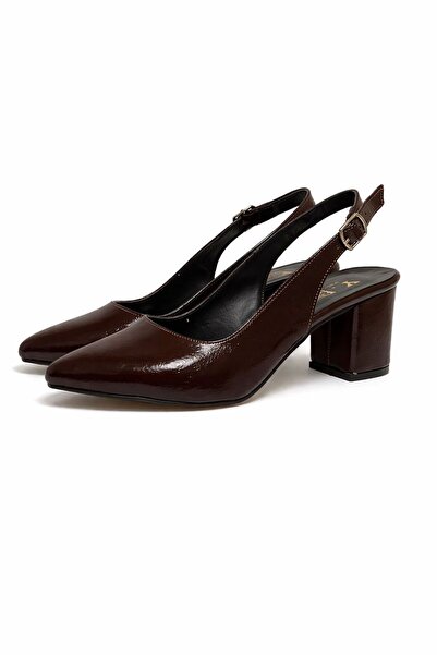 RoseVeno Kadın Kahverengi Kalın Topuklu Klasik Sivri Burun Ayakkabı
