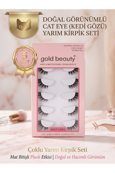 Güzellik Deposu 5 Çift Doğal Yarım Kirpik Seti - Cat Eye (Kedi Gözü) Etkili 3...