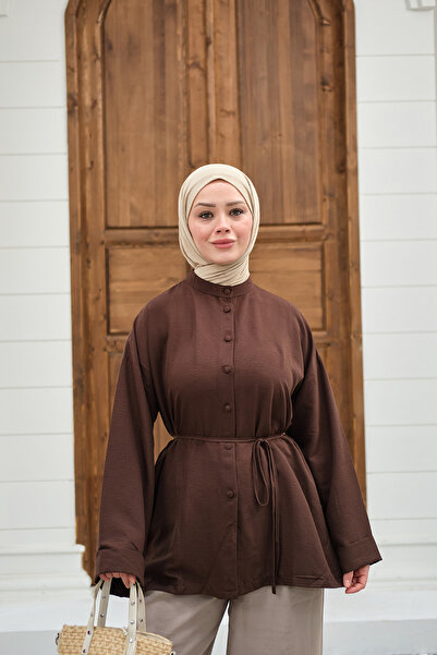 LOCCO Γυναικείο πουκάμισο με διπλό μανίκι και σκίσιμο στο μπροστινό μέρος, κα...