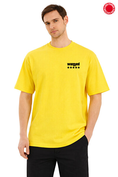 CLAYES Unisex Oversize Yellow Wanted T-Shirt με στάμπα, 100% βαμβάκι, με λεπτ...