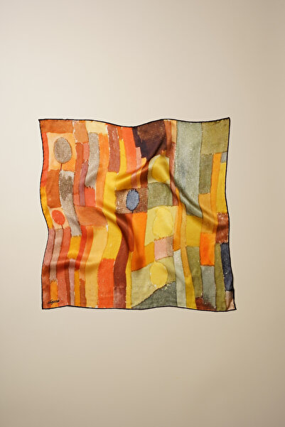 silqoora %100 İpek Bandana Fular Art Collection (55x55 CM)-Paul Klee (Gece Çi...
