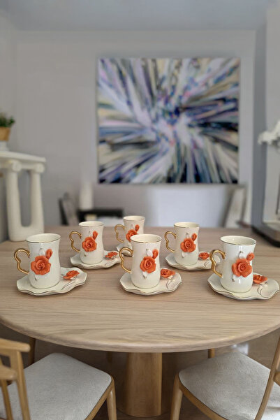 Zucci Home 12 Parça Porselen Türk Kahvesi Fincan Takımı –Şık Vintage Sunum Fi...