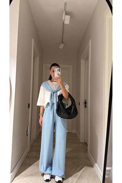 khar Γυναικείο Σετ Παντελονιού με Λεπτομέρεια Μπλε Φουλάρι