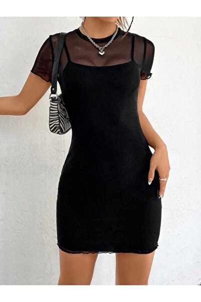 HYEM Women's Short Diving Suit with String Straps and Short-Sleeved Tulle Dre...