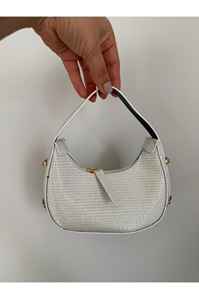 melecco Women's Silvery Mini Shoulder Bag with Straw Texture – Stylish Daily Handbag – Zippered, Lightweight, Trendy Design