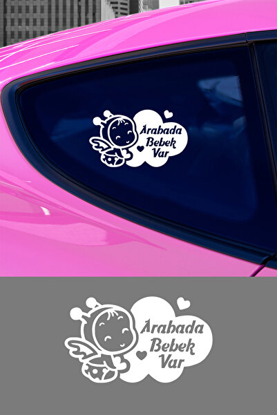 New Jargon Arabada Bebek Var Yazısı Ve Melek Stickerı Yapıştırması 15x9cm