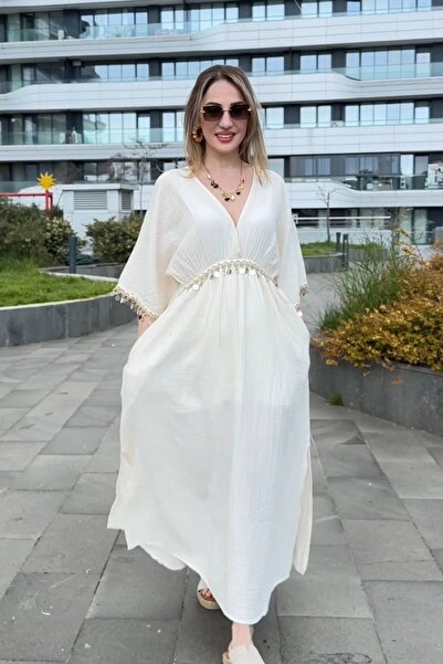 BRGCLOTHING MÜSLİN PAMUKLU YARASA KOL MAXİ BOY ELBİSE
