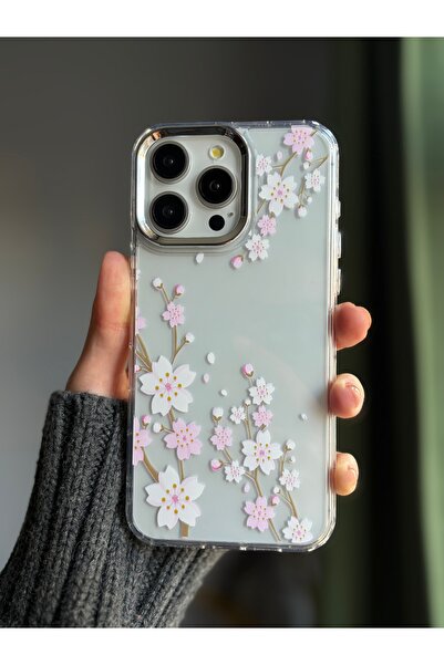 daystar İPhone 14 Plus ve İphone 15 Plus ile Uyumlu Bahar Çiçeği Desenli Şeff...