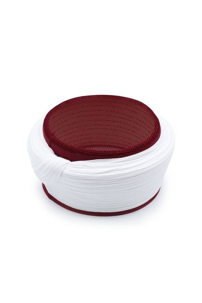 Sarıkhane Mesh Sarık - White Fabric - Burgundy Skullcap - Plain Wrap - Mesh -...