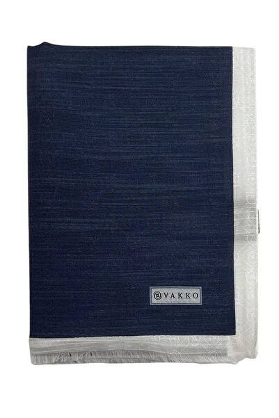 Vakko Cotton Silk Shawl - Striped Hologram - Navy Blue White