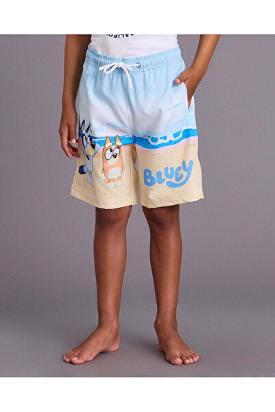REDTAG Boys Blue and Beige And Graphic Mid Length Swim Shorts