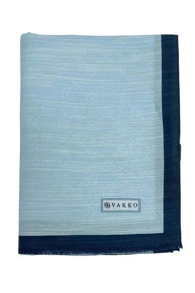 Vakko Cotton Silk Shawl - Striped Hologram - Light Blue Navy Blue