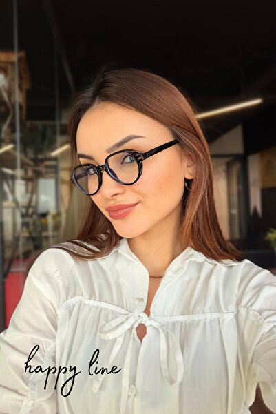 happy line Black-Framed Transparent Glasses with Blue Light Protection - with...