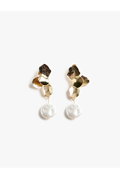 Koton Floral Earrings with Dangle Pearls
