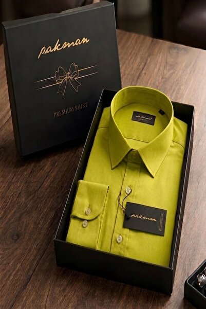 Pakman PREMIUM Pamuk Saten Slim Fit Erkek Gömlek - Hediye Kutulu