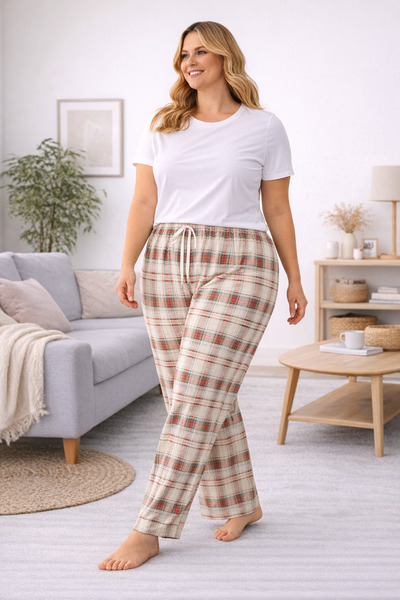 Mihra Σετ πιτζάμας plus size - Εκρού - Μακρύ