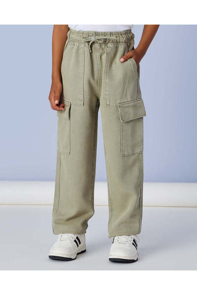 REDTAG Boys Green Twill Soft Cargo Pants
