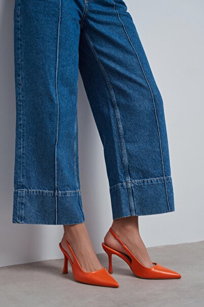 NİŞANTAŞI SHOES Γυναικεία παπούτσια με τακούνι Elara Orange Matte Slingback V...