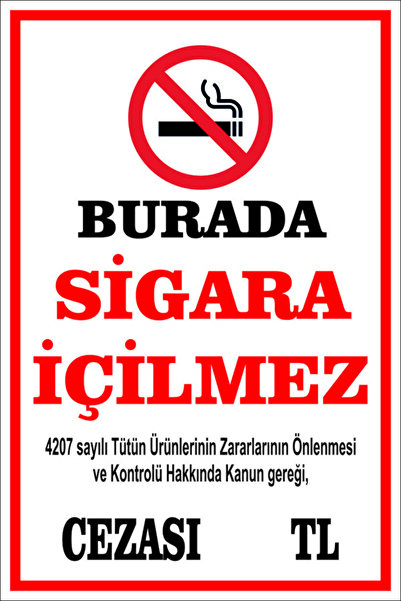 Burada Sigara Içilmez Levhası -Kanun Maddeli -Silinebilir Ceza Alanlı