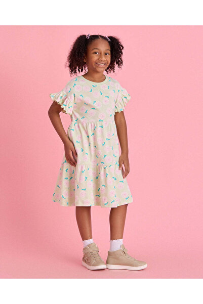REDTAG Girls Green Printed Dress