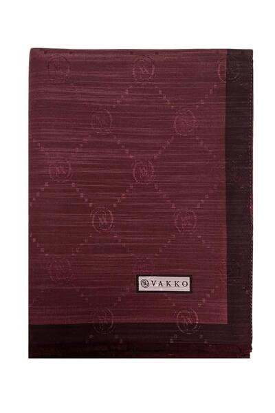 Vakko Cotton Silk Monogram Shawl 42140-Burgundy