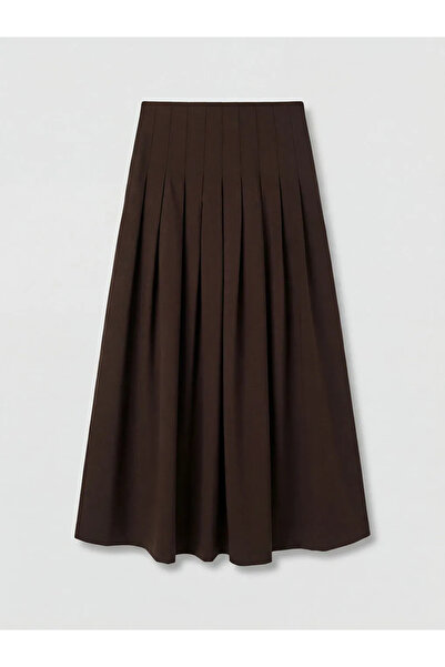 LC Waikiki LCW Modest Kahverengi Modal Dokulu Pileli Etek