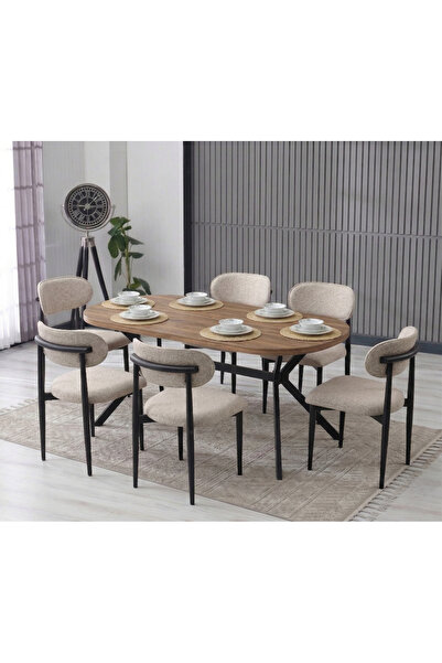 JoyMassa LUNA ARYA YEMEK MASASI TAKIMI / 6 KİŞİLİK MDF MASA & POLO SANDALYE T...