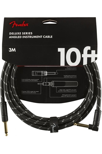 FENDER 0990820090 Deluxe Flat/L Tip Instrument Cable (3m) |   Black Tweed Kni...
