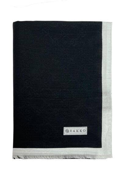Vakko Cotton Silk Shawl - Striped Hologram - Black and White