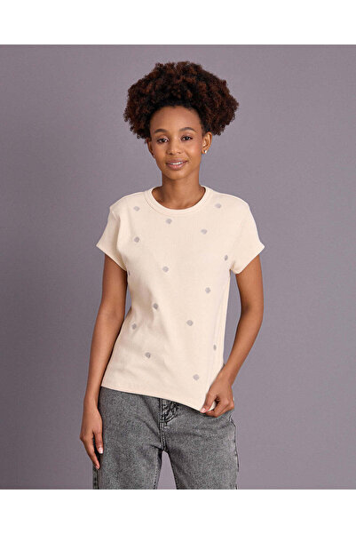 REDTAG Senior Girls Beige Embroidered T-Shirt
