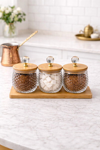 NOKKA Glass Jar with Crystal Handles (8X8 cm) Set of 3 Decorative Storage Con...
