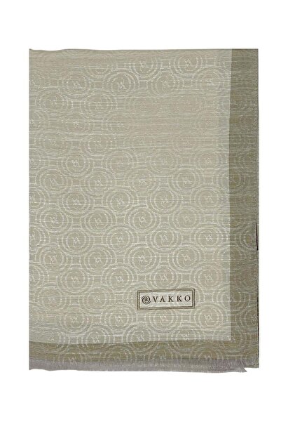Vakko Cotton Silk Shawl - Spiral Monogram - Stone