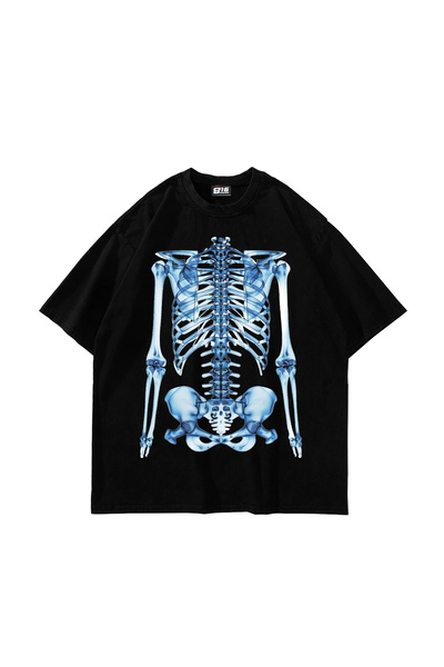 Sekizbiraltı Tricou negru unisex supradimensionat cu imprimeu X-Ray Rib Cage