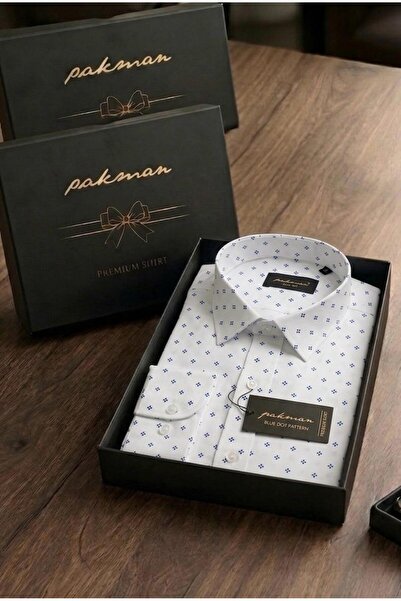 Pakman Linen Patterned Slim Fit Pocketless Men's Shirt - Gift Boxed