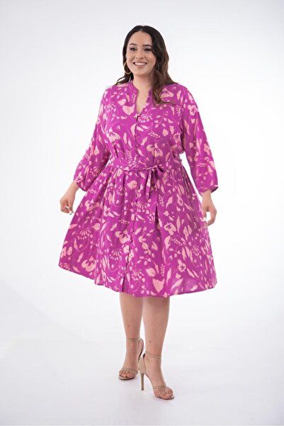 Roxxlen Plus Size Women's Button Detailed Dress