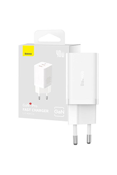 Baseus Incarcator GSM GaN5 40W, 2x USB C Alb