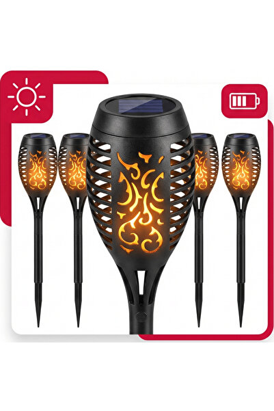 TnsAround Σετ 4 Ηλιακών Λαμπτήρων, LED τύπου κεριού, Εφέ φλόγας, Αυτονομία 8-...