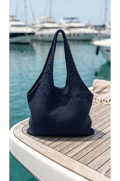 Sea Style Μεσογειακή υφασμένη χειροποίητη πλεκτή τσάντα ώμου μεγάλου όγκου