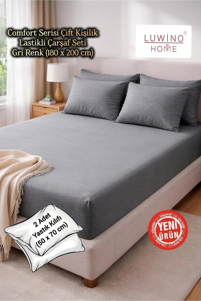 LUWİNO HOME Σετ Βαμβακερά Ελαστικά Σεντόνια Διπλά Σειρά Comfort (180 x 200 εκ...