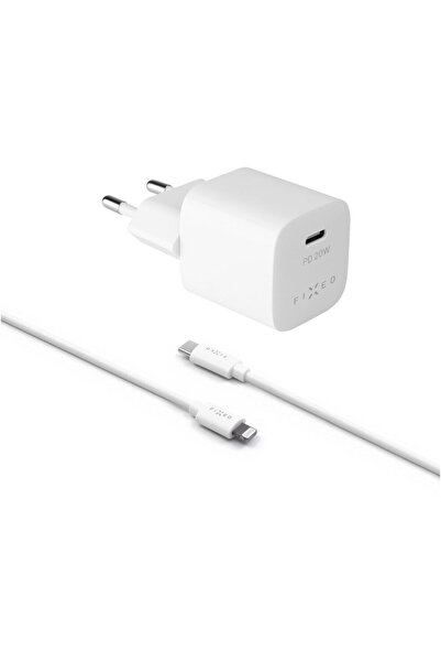 FIXED Încărcător de călătorie Mini USB-C 20W+ Cablu USB-C/Lightning, Alb