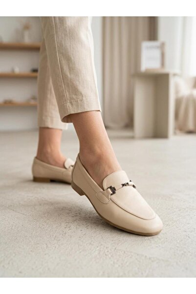 Venüs 25484204Y Women's Genuine Leather Buckle Thin Sole Loafer Shoes