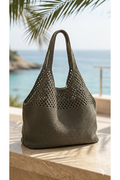 Sea Style Μεσογειακή υφασμένη χειροποίητη πλεκτή τσάντα ώμου μεγάλου όγκου