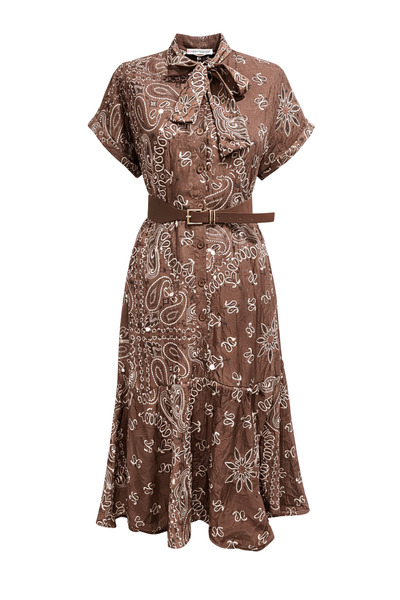 Mixray 4882 Γυναικείο φόρεμα μίντι με σχέδιο σάλι και δεμένη ζώνη, καφέ χρώμα